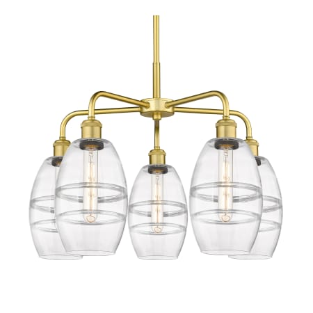 A large image of the Innovations Lighting 516-5CR-14-24 Vaz Chandelier Satin Gold / Clear