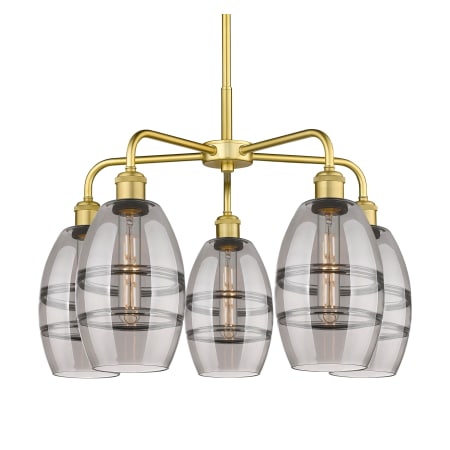 A large image of the Innovations Lighting 516-5CR-14-24 Vaz Chandelier Satin Gold / Smoked