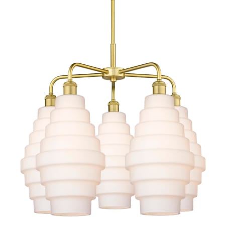 A large image of the Innovations Lighting 516-5CR-23-26 Cascade Chandelier Satin Gold / White