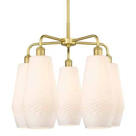 A large image of the Innovations Lighting 516-5CR-22-25 Windham Chandelier Satin Gold / White