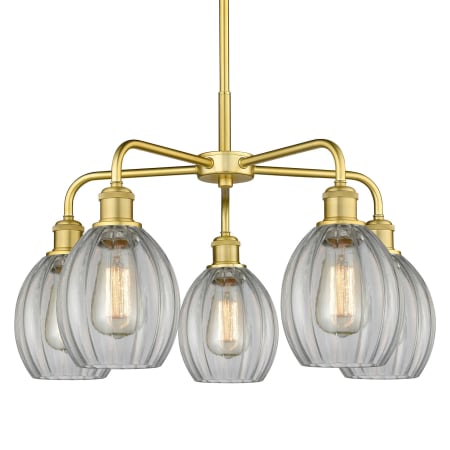 A large image of the Innovations Lighting 516-5CR-16-24 Eaton Chandelier Satin Gold / Clear