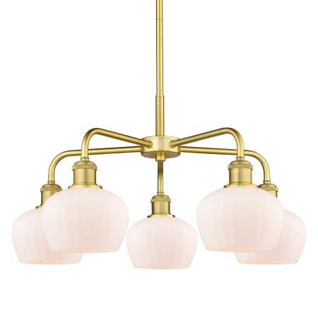 A large image of the Innovations Lighting 516-5CR-14-25 Fenton Chandelier Satin Gold / Matte White