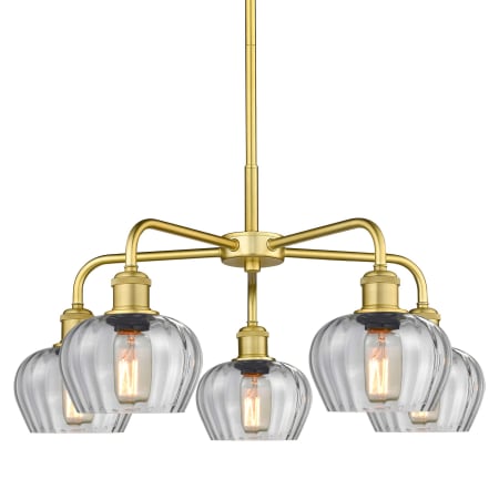 A large image of the Innovations Lighting 516-5CR-14-25 Fenton Chandelier Satin Gold / Clear