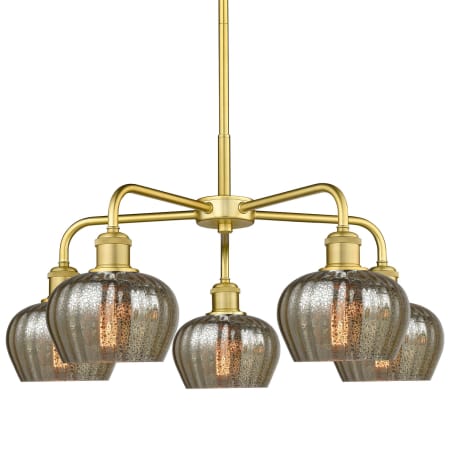 A large image of the Innovations Lighting 516-5CR-14-25 Fenton Chandelier Satin Gold / Mercury