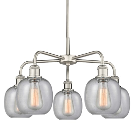 A large image of the Innovations Lighting 516-5CR-15-24 Belfast Chandelier Satin Nickel / Seedy