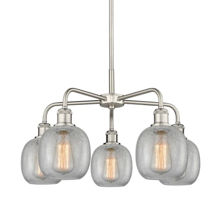 A large image of the Innovations Lighting 516-5CR-15-24 Belfast Chandelier Satin Nickel / Clear Crackle