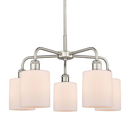 A large image of the Innovations Lighting 516-5CR-15-23 Cobbleskill Chandelier Satin Nickel / Matte White