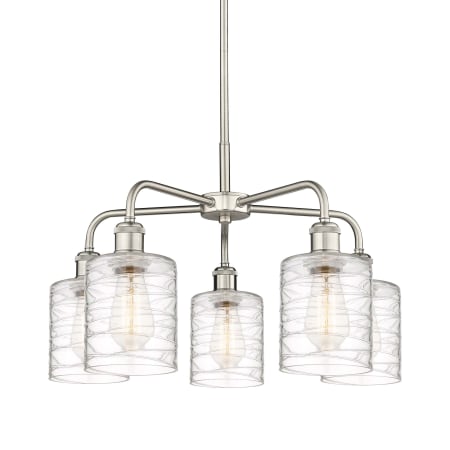 A large image of the Innovations Lighting 516-5CR-15-23 Cobbleskill Chandelier Satin Nickel / Deco Swirl