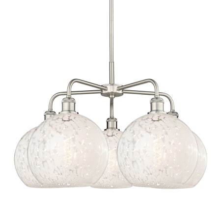 A large image of the Innovations Lighting 516-5C-18-28-White Mouchette-Indoor Chandelier Satin Nickel / White Mouchette