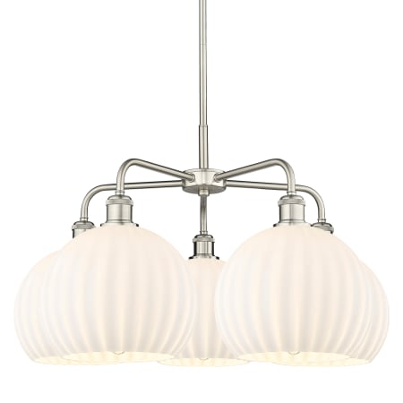 A large image of the Innovations Lighting 516-5C-18-28-White Venetian-Indoor Chandelier Satin Nickel / White Venetian