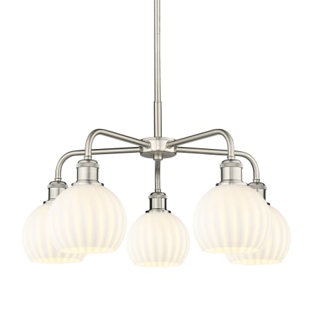 A large image of the Innovations Lighting 516-5C-14-24-White Venetian-Indoor Chandelier Satin Nickel / White Venetian