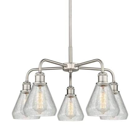 A large image of the Innovations Lighting 516-5CR-15-24 Conesus Chandelier Satin Nickel / Clear Crackle