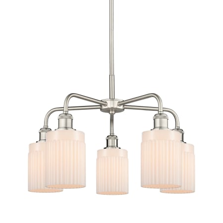 A large image of the Innovations Lighting 516-5CR-15-23 Hadley Chandelier Satin Nickel / Matte White