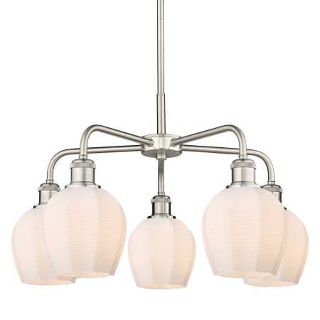 A large image of the Innovations Lighting 516-5CR-15-24 Norfolk Chandelier Satin Nickel / Matte White