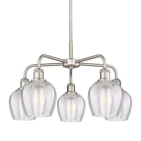 A large image of the Innovations Lighting 516-5CR-15-24 Norfolk Chandelier Satin Nickel / Clear