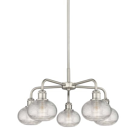 A large image of the Innovations Lighting 516-5CR-13-24 Ithaca Chandelier Satin Nickel / Clear Ithaca