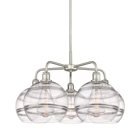 A large image of the Innovations Lighting 516-5CR-18-28 Rochester Chandelier Satin Nickel / Clear