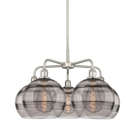 A large image of the Innovations Lighting 516-5CR-18-28 Rochester Chandelier Satin Nickel / Light Smoke