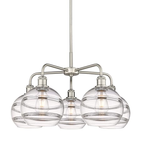 A large image of the Innovations Lighting 516-5CR-16-26 Rochester Chandelier Satin Nickel / Clear