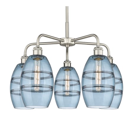 A large image of the Innovations Lighting 516-5CR-14-24 Vaz Chandelier Satin Nickel / Blue