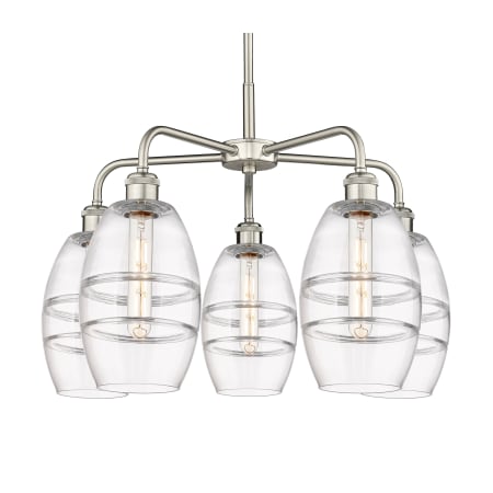 A large image of the Innovations Lighting 516-5CR-14-24 Vaz Chandelier Satin Nickel / Clear