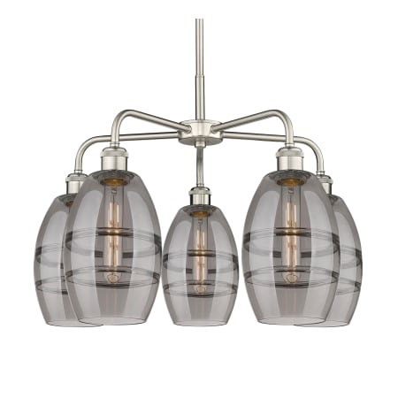 A large image of the Innovations Lighting 516-5CR-14-24 Vaz Chandelier Satin Nickel / Smoked