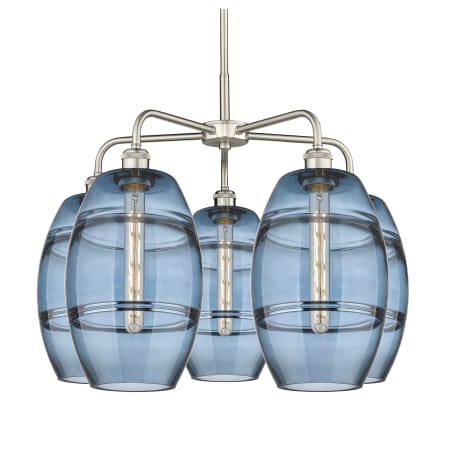 A large image of the Innovations Lighting 516-5CR-15-26 Vaz Chandelier Satin Nickel / Blue