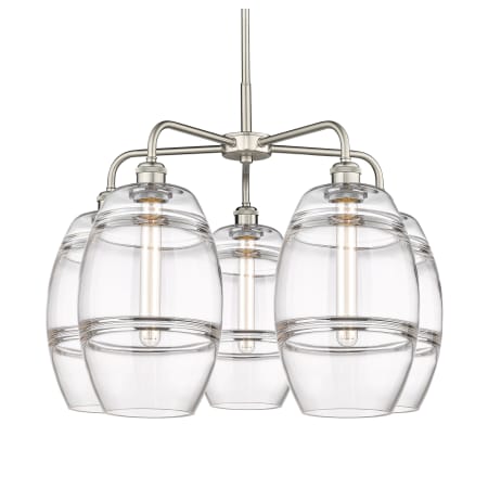 A large image of the Innovations Lighting 516-5CR-15-26 Vaz Chandelier Satin Nickel / Clear