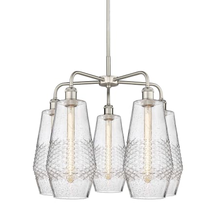 A large image of the Innovations Lighting 516-5CR-22-25 Windham Chandelier Satin Nickel / Seedy