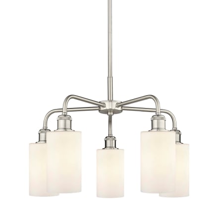 A large image of the Innovations Lighting 516-5CR-15-22 Clymer Chandelier Satin Nickel / Matte White