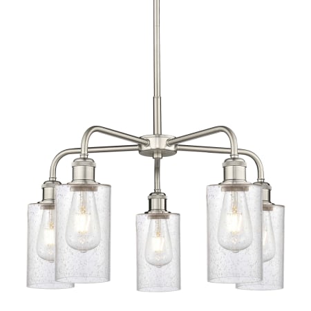 A large image of the Innovations Lighting 516-5CR-15-22 Clymer Chandelier Satin Nickel / Seedy