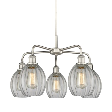 A large image of the Innovations Lighting 516-5CR-16-24 Eaton Chandelier Satin Nickel / Clear