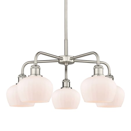 A large image of the Innovations Lighting 516-5CR-14-25 Fenton Chandelier Satin Nickel / Matte White