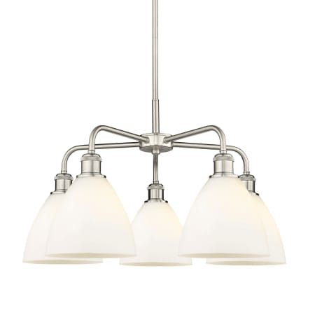 A large image of the Innovations Lighting 516-5CR-16-26 Bristol Glass Chandelier Satin Nickel / Matte White