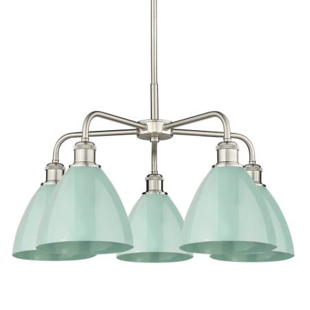 A large image of the Innovations Lighting 516-5CR-16-26 Ballston Dome Chandelier Satin Nickel / Seafoam