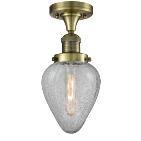 A large image of the Innovations Lighting 517-1CH Geneseo Antique Brass / Clear Crackle