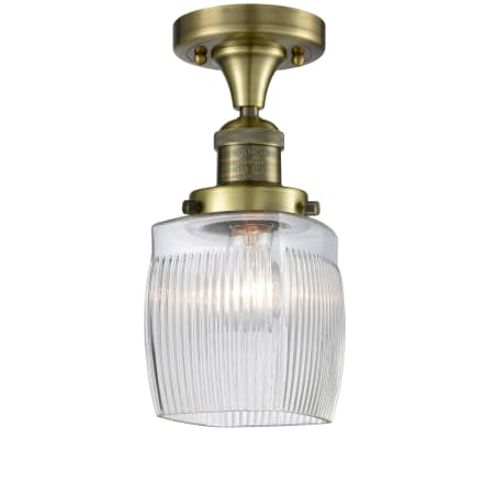 A large image of the Innovations Lighting 517-1CH Colton Antique Brass / Clear Halophane