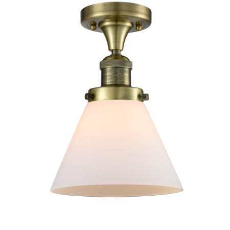 A large image of the Innovations Lighting 517-1CH / Large Cone Antique Brass / Matte White Cased