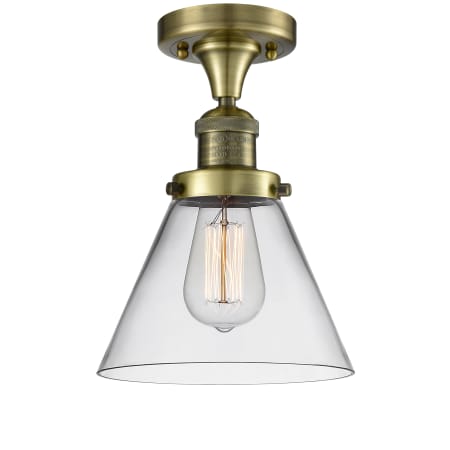 A large image of the Innovations Lighting 517-1CH / Large Cone Antique Brass / Clear