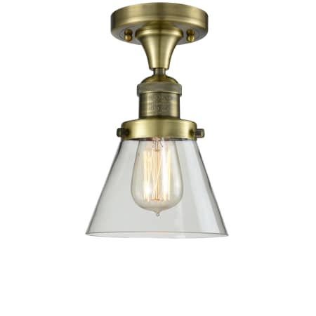 A large image of the Innovations Lighting 517-1CH / Small Cone Antique Brass / Clear