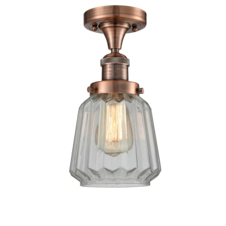 A large image of the Innovations Lighting 517-1CH Chatham Antique Copper / Clear Fluted
