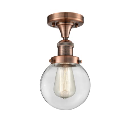 A large image of the Innovations Lighting 517-1CH-6 Beacon Antique Copper / Clear