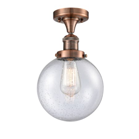 A large image of the Innovations Lighting 517-1CH-8 Beacon Antique Copper / Seedy
