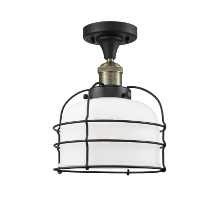 A large image of the Innovations Lighting 517 Large Bell Cage Black Antique Brass / Matte White