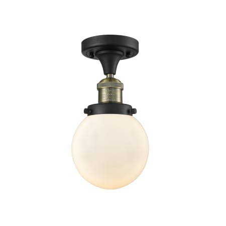 A large image of the Innovations Lighting 517-1CH-6 Beacon Black Antique Brass / Matte White Cased