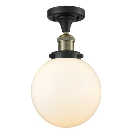 A large image of the Innovations Lighting 517-1CH-8 Beacon Black Antique Brass / Matte White Cased