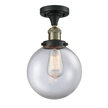 A large image of the Innovations Lighting 517-1CH-8 Beacon Black Antique Brass / Clear
