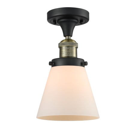 A large image of the Innovations Lighting 517-1CH Small Cone Black Antique Brass / Matte White Cased