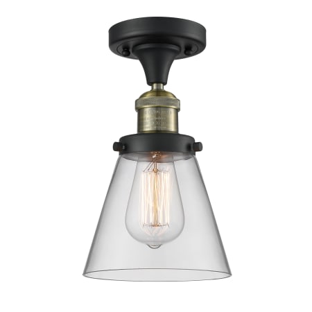 A large image of the Innovations Lighting 517-1CH Small Cone Black Antique Brass / Clear