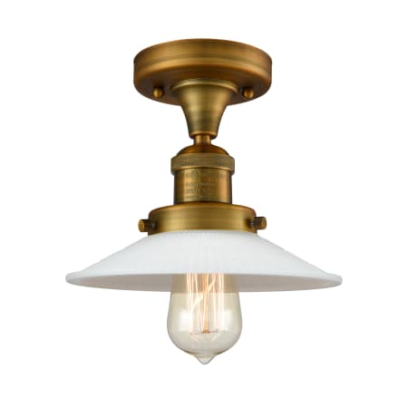 A large image of the Innovations Lighting 517-1CH Halophane Brushed Brass / Matte White